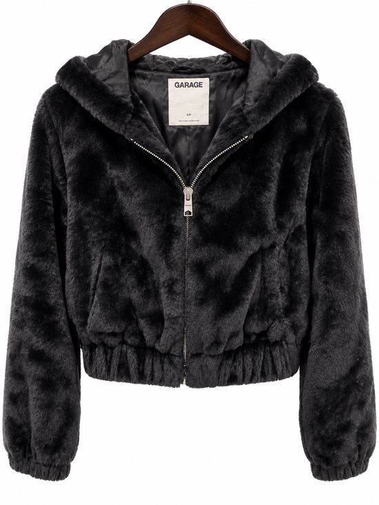 Garage Jackets & Blazers - Garage Black Faux Fur Hooded Puffer Jacket Excellent Condition